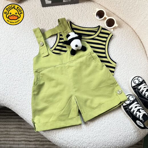 G.Duck Children’s Overalls Anzugs-Sommerkleidung für Jungen und Mädchen, grüne und modische Kinderkleidung zweiteiliger Set für Jungen Koreanisch vielseitige Sommerstil grünen Anzug [kein Bär] 90 können geöffnet werden