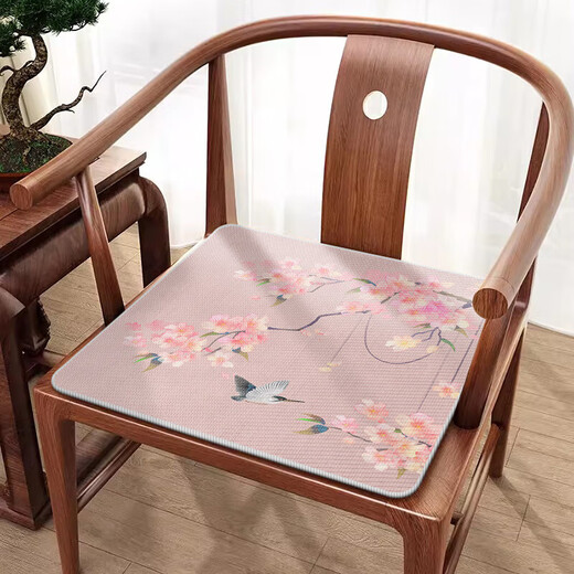 LUODA-bewegtes Sitzkissen im chinesischen Stil Viersaison Vier-Jahreszeiten Universal Stuhl Kissen Ice Seidenkissen Kühlmatte Massivholzmöbel Mahagoni-Sofa Stuhl Kissen U2694N-Cyanqing Pfirsich Blossom N [Eisseide Stoff] 50*50 cm (Standardkissen)