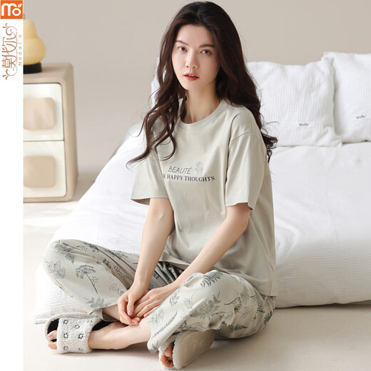 Pajamas modal pour les femmes à l'été 2025 Nouveau pantalon à manches courtes, tout le coton peut être porté sur les vêtements de maison minces extérieurs Y9712 m (recommandés 75-95jin [Jin est égal à 0,5 kg]))