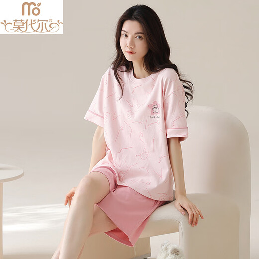 莫代尔（Madallo）夏季纯棉睡衣女士2025新款短袖女款家居服大码夏天套装可外穿薄款 A9859 樱桃红 L 100-120斤】