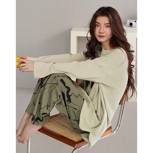 Pajamas Sangqin pour les femmes au printemps et à l'automne à manches longues 2025 nouveaux styles pour l'automne et l'hiver, peuvent être portés à l'extérieur des vêtements de maison xb9930-women's Style 2xl