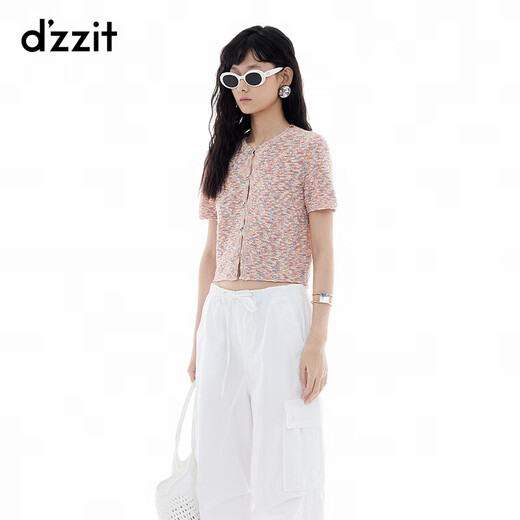 DZZIT地素短袖针织衫2025夏季新款多巴胺正肩开衫上衣女3J2E52219 彩色 S
