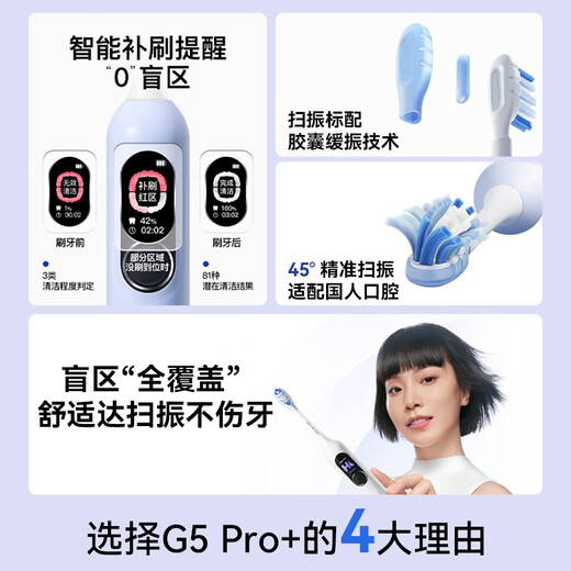 舒客大屏刷大摆幅智能电动牙刷 G5 Pro+（雪域白）深度清洁护龈 成人情侣送男友/女友闺蜜生日礼物
