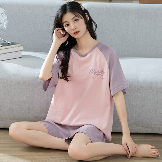 雅鹿睡衣女夏季小清新纯棉柔软韩版休闲短袖短裤甜美可外穿家居服套装 E-W6172 M