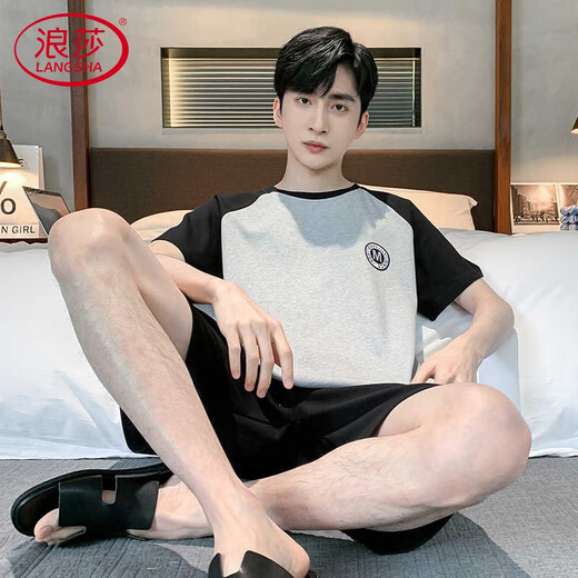 浪莎（LangSha）品牌男士睡衣男夏季短袖纯棉男款夏天薄2025新款男生大码家居服 HDE-9928 L 男