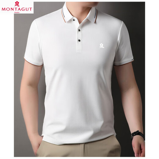 梦特娇（MONTAGUT）男士桑蚕丝纯色polo衫夏季商务休闲免烫短袖T恤男 1416白色 均码 170/L(120-135斤)