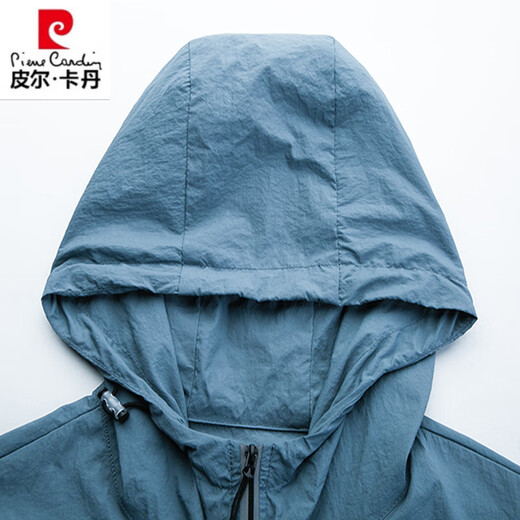 皮尔卡丹（pierre cardin）原纱防晒衣男士夏季户外上衣防晒外套薄款连帽夹克皮肤防晒外套 9928雾兰 M 170 建议100-120斤