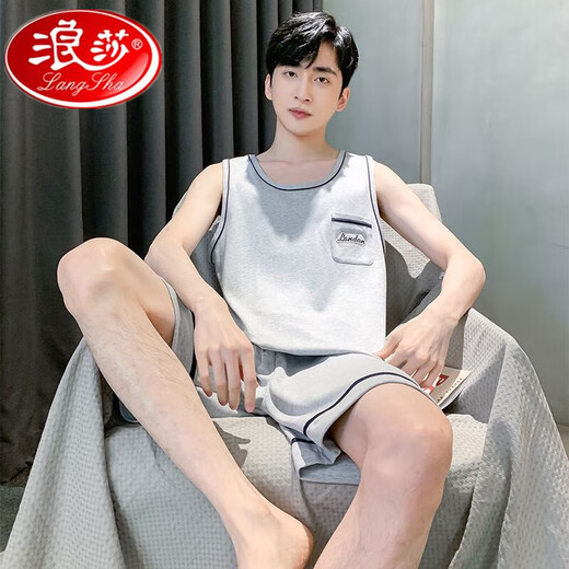 Langsha Pyjamas Herren-Sommerweste-Shorts junge Studenten können zu Hause gehen, um Sommer im mittleren Alter und älteren, losen Farbanzug H9928 (kurzärmelige Shorts) L (Empfohlen 90-110jin [Jin gleich 0,5 kg]))