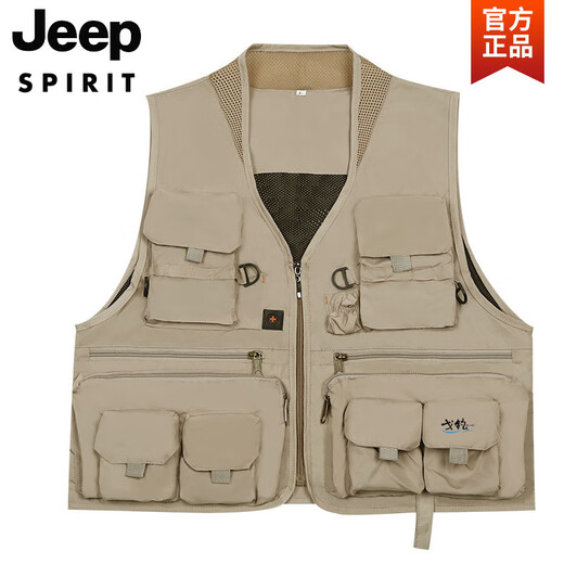 JEEP SPIRIT Workwear Vest Men's Outdoor Sports Most Pockets Photography Fishing Overalls Tactical Running Tools Vest Black 4XL