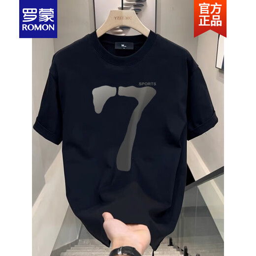 
Lomon 2025 summer new pure cotton short-sleeved T-shirt men's trendy men's clothes loose casual printed T-shirt half-sleeved black V761 black M