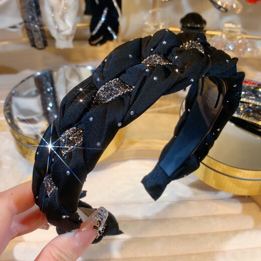 2024 new style high skull black toothed headband for women diamond wide edge braid versatile internet celebrity hair accessories headband new high-definition-drill black