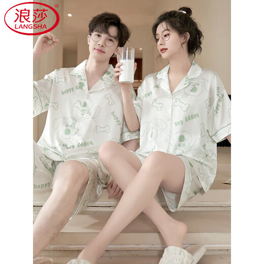 Pajamas de pijama de Langsha Seda Summer Summer de estilo delgado Hombres y mujeres Gran tamaño, lindos dibujos animados, se pueden usar fuera de la ropa del hogar de verano.