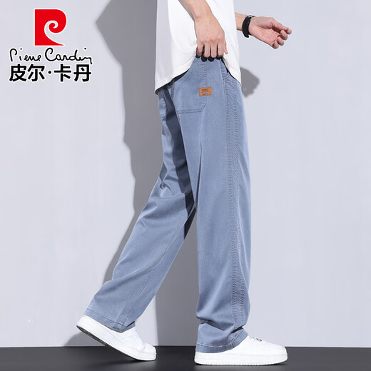 Jeans de soie de glace Piercardan pour le tennis d'été masculin mince de tennis lâche American High Street Trend Brand Loug-Long Long Colters T1048 Bleu M Recommandé 100-110Jin [Jin est égal à 0,5 kg]