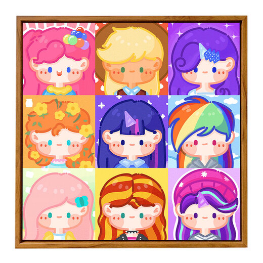 Shantoulin Village cute little pony and Baoli surrounding digital oil painting DIY fill coloring children's hand-painted cartoon cartoon oil painting hy14079 30*30cm thick solid wood inner frame + decorative outer frame (