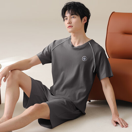 七匹狼（SEPTWOLVES）2025新款男士睡衣夏季纯棉薄款短袖休闲加大码家居服套装可外穿男 13603 2XL (140-160斤)
