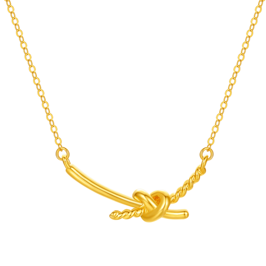 Saturday Blessing Yellow 18K Gold Necklace Women's Gold Smile Bow Link Birthday Gift C0616241 40+5cm