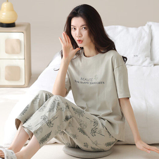 北极绒睡衣女春夏季短袖长裤纯棉韩版学生夏天可外穿全棉家居服套装 YZT9712棉短长 M (80-100斤)