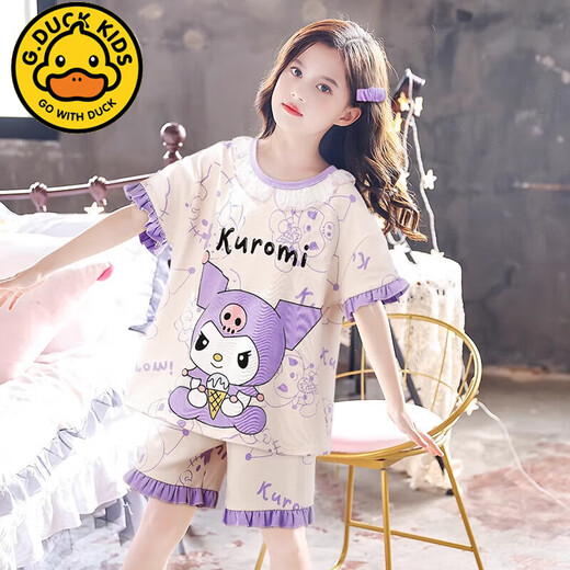 G.duckkids pijamas de pijama de manga corta algodón delgano delgada de tamaño mediano niña linda caricatura redonda de ropa para niños juego de ropa para niños lml6621 kuromi 140 [niños chinos] 14 tamaño (recomendado 130-140