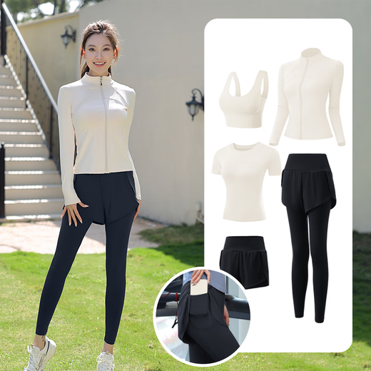 Fluniyu Sports Suit Women's Running Breathable Quick-Drying Yoga Suit Women's Five-piece Fitness Suit Pilates Training Suit Purple Five-piece Suit Stand Collar L Recommended Weight 100-112 Jin Jin equals 0.5 kg