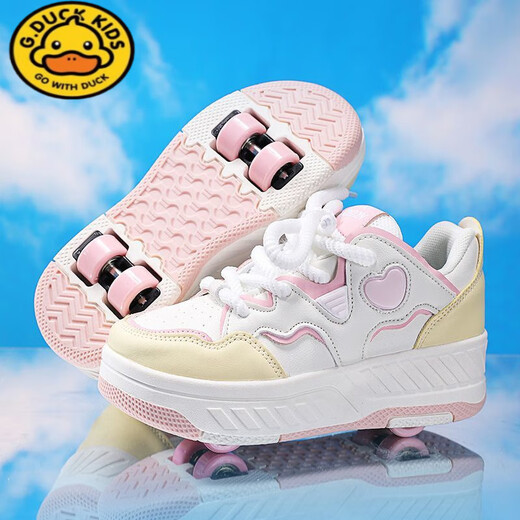 G.Duck Kids2025 Sacios de Rampage Rampage New Children Camas de cuatro ruedas Sneakers 'Double Wheels Skates puede caminar y Remollos Pink Four de 9930 REDETES DETRATEDES 29 Código estándar