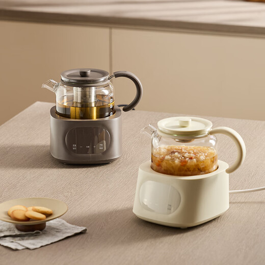 0Japanese plus-minus zero all-glass health pot household kettle 0glue stew integrated constant temperature floral teapot office insulation electric kettle fully automatic tea brewer Fuji white 1L 0glue all-glass