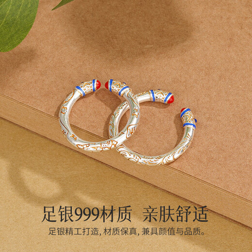 Lao Fengxiang gold-painted Tang grass pattern women's silver 999 open couple ring women's ring birthday gift girl silver jewelry pure silver gold-painted lucky cat open ring + certificate + brand gift box