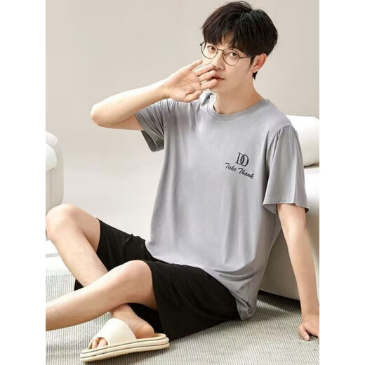 Liumanli Modal kurzärmelige Shorts für Männer im Sommer lose plus großer Dünner Pyjamas Sommer-Hausanzug 6624 Herrenhauskleidung 4xl [Empfohlen 180-220jin [Jin ist gleich 0,5 kg]] und große Größe großer Größe