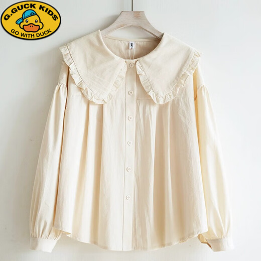 G.duck girls' shirt spring 2024 spring and autumn new style medium and large children's cotton doll collar shirt white bottoming top white size 150 suitable for 133-143cm height