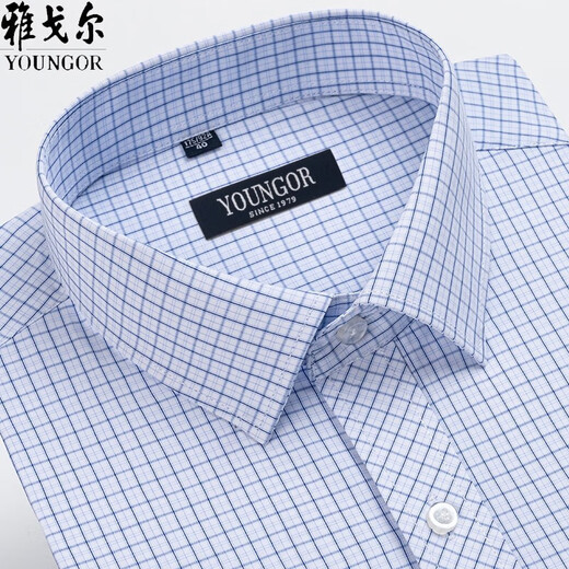 雅戈尔旗舰官方店长袖衬衫男士新款春秋纯棉免烫休闲格子正装衬衣服 6627 38 建议70-95斤