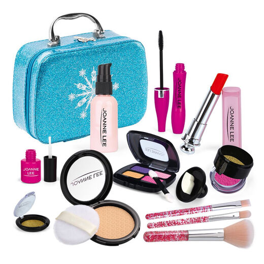 儿童仿真化妆品玩具女孩梳妆打扮过家家公主彩妆手提皮包礼物套装 玫红皮包21件套+烫金礼盒