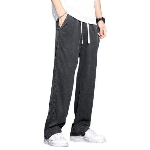 Gy Goldlion Jinlilai Tiansi Jeans Men's Black Trendy Brand Straight Men's Ice Silk Lignes larges simples et polyvalentes décontractées 1048 Gray M (100jin [Jin est égal à 0,5 kg])