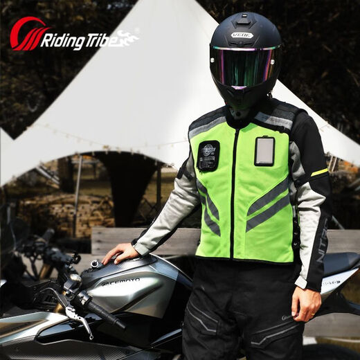 Motorcycle riding clothing men's summer reflective clothing vest printed bicycle vest team uniform motorcycle travel uniform JK-34 green (with back protector-printed image) 5XL