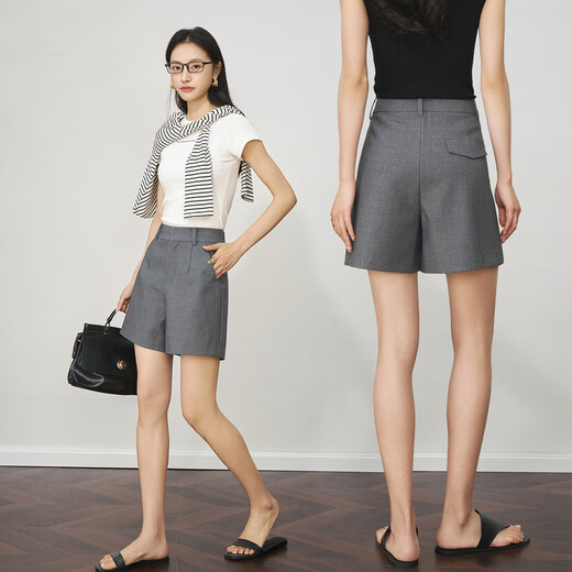 Olrain欧芮儿灰色西装短裤女装夏季2025新款高腰韩版小个子热风裤子 灰色 M 160/68A/M