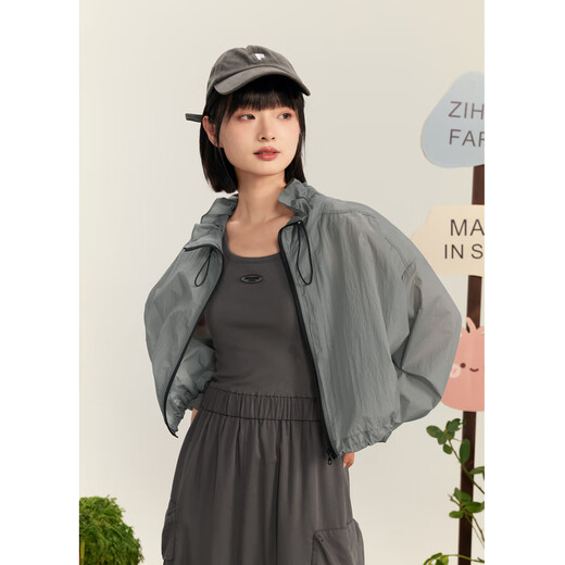 Zihan (ZIHAN) Zihan outdoor workwear style sun protection short coat vest splicing dress two-piece suit for women autumn gray M