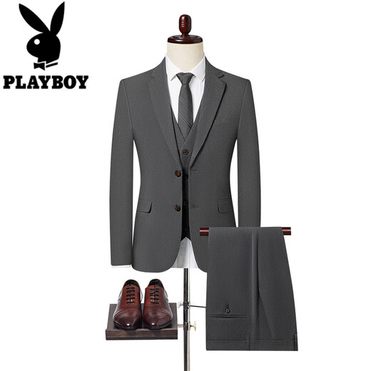 Playboy commuter business large size two-button suit suit men's high-end Korean style slim formal casual suit three-piece suit white three-piece suit XL