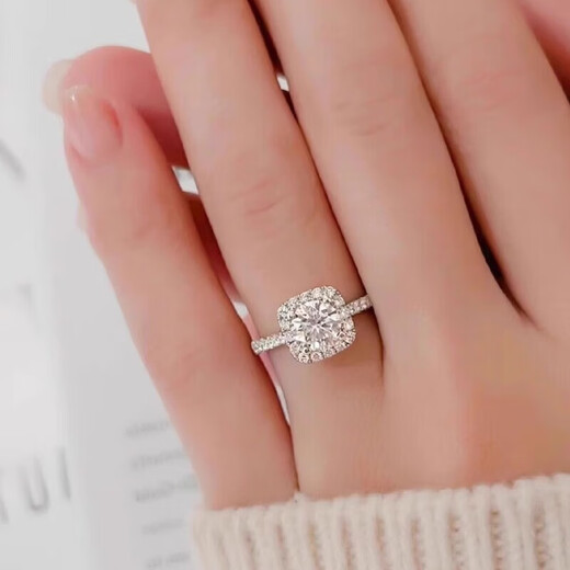 Pt950 Platinum Moissanite Diamond Ring Women's New Square Bag One Carat Diamond Ring Platinum Ring Wedding Proposal Light Luxury Princess Round Bag Main Stone 2 Carats You need to keep silent and contact customer service to note the circle number