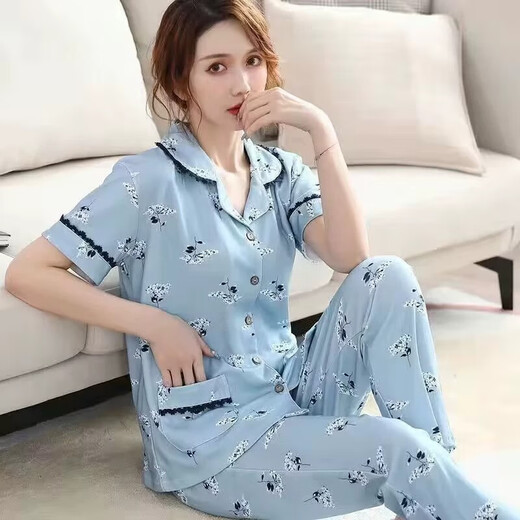 Fhhuabd mittleren Alters Pyjamas für Frauen im Sommer im Sommer reines Baumwoll-Kurzärmel-Hosen Strickjacken Blumenmutter Stil Lose mittleren und älteren Heimkleidung Q9928# M (80-105jin [Jin gleich 0,5 kg] Verschleiß)
