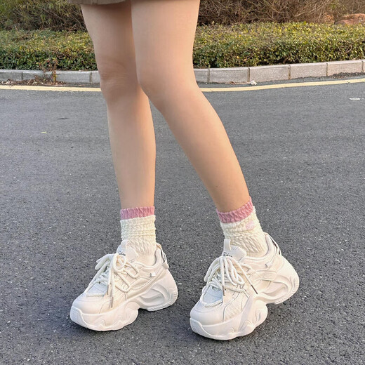 Red Dragonfly Daddy Shoes for Women 2025 Spring and Summer Thick Sole Heightening Sneakers for Women Niches and Versatile Casual Shoes Small White Shoes FB9905-1 Beige 38