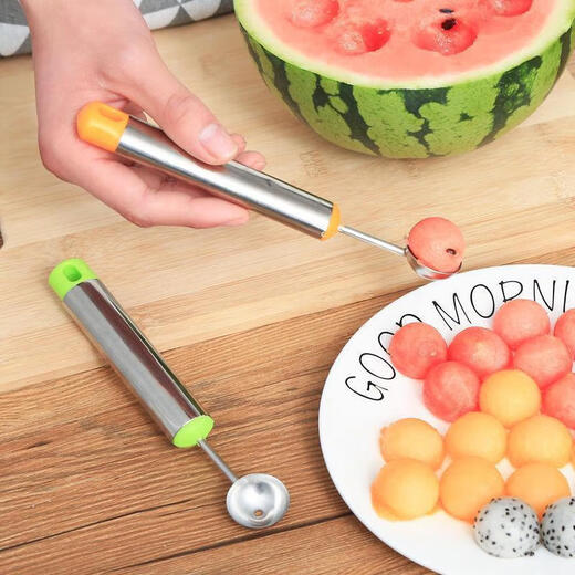 Rice-harvesting fruit fork, stainless steel watermelon fruit cutter, ice cream ball scoop, multi-functional fruit scoop scoop, carved ball scoop - green