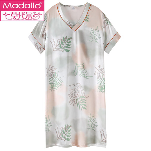 Modal new nightgown for women summer ice silk short-sleeved mid-skirt pajama thin summer women simulated summer dress quality white M9923 short/breastless pad M 160