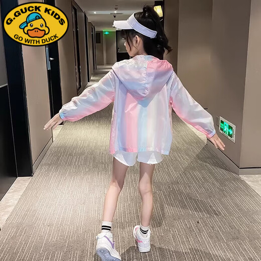 G.DUCKKIDS Girls' Sun Protection Clothing 2024 New Lightweight Air Conditioning Shirt Western Style Korean Style Sun Protection Clothing for Large Children 13 Years Old Color Striped Sun Protection Clothing 160 cm (160cm)