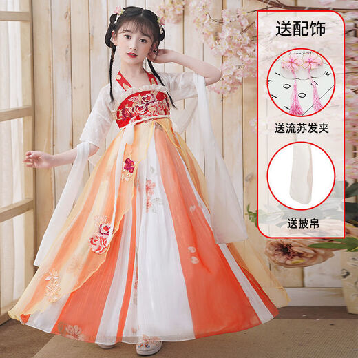 姿伟祺女童夏季汉服连衣裙公主古装裙子 9208汉服 【收藏流苏】 均码 110