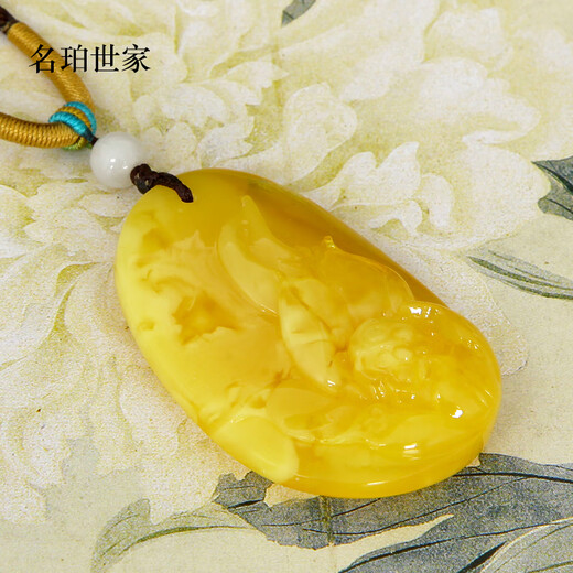 Famous family beeswax pendant for women, amber carved bamboo lotus pendant, gourd amber necklace, natural unoptimized birthday gift