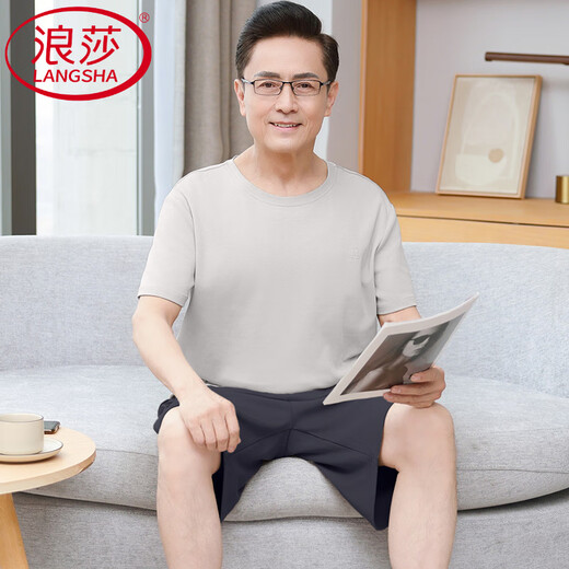 
LangSha (LangSha) middle-aged and elderly father pajamas for men's summer thin pure cotton shorts suit plus large size casual home clothes 13603# skin color pure cotton shorts 4XL [Suggested 180-200Jin [Jin equals 0.5 kg]]
