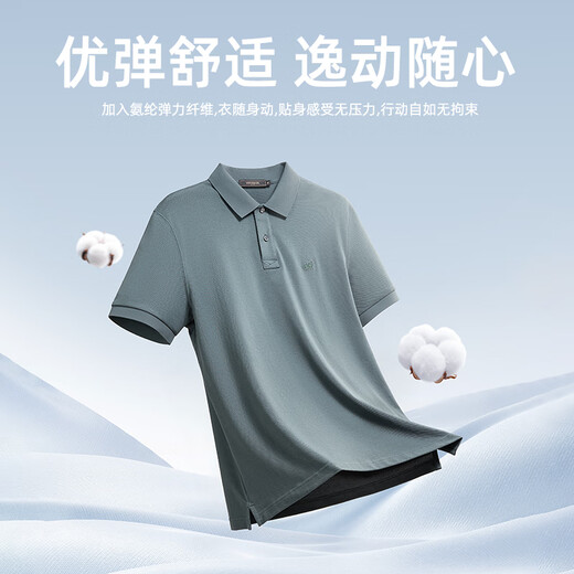 Youngor POLO shirt men's spring and summer young men's short-sleeved POLO shirt cotton micro-elastic fabric solid color polo shirt dark green L