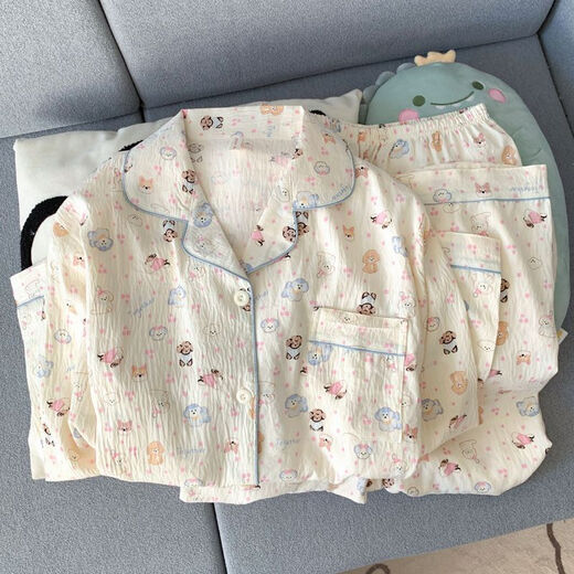 Kairuihu pijama para mujeres en la primavera y otoño de la nube de manga larga Cloud Floral Sense 2025 New Women's Spring and Autumn Home Clothing 6627 Lunas de estrella y luna de estrella-pantalones de manga larga de algodón Yunduo M