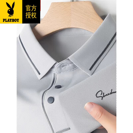 Playboy (Playboy) Sommer Mulberry Silk Kurzschlärm T-Shirt mit mittleren Altersdaddy-Outfits Markess Top Kleidung Lose großes T-Shirt #16821 Grau M 165