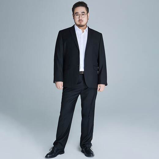 阿悠胖夏季薄款大码西服套装男宽松正装商务结婚西装礼服 黑色  5XL