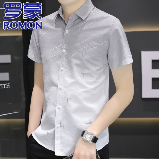 
ROMON high-end ice silk cool short-sleeved shirt for men 2025 summer casual half-sleeved square collar free iron shirt for men 844 green L