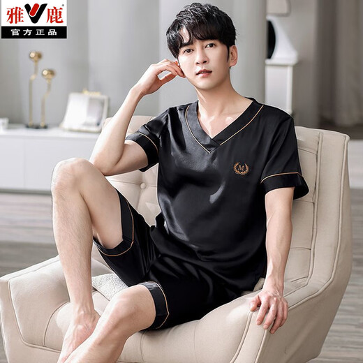 Yalu Summer Men's V-Neck Ice Silk Silk Short Shorts shorts minces pyjamas pour pyjamas d'été masculin Imitation Silk Plus taille Q3294 # L (110-120)